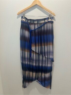 Pleated Blue Ombre Asymmetrical Women’s Skirt Size L by ADRIENE LANDAU